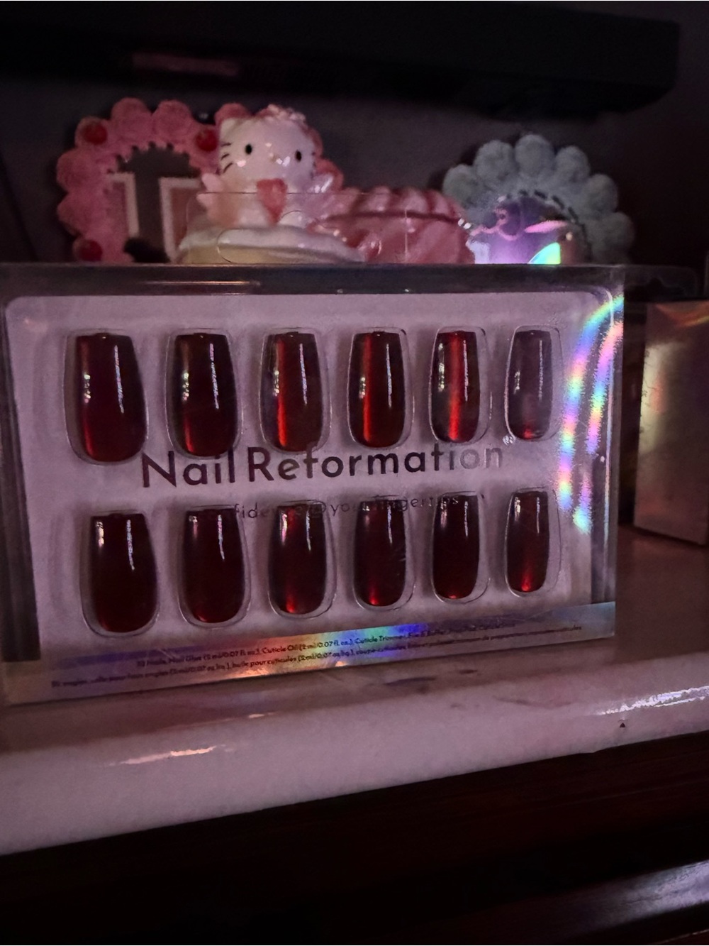 Nail Reformation Mirrored Deep Wine Red Press-On Nails in short coffin - Picture 2 of 8